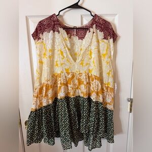 Free People Yellow and Green Boho Tunic
